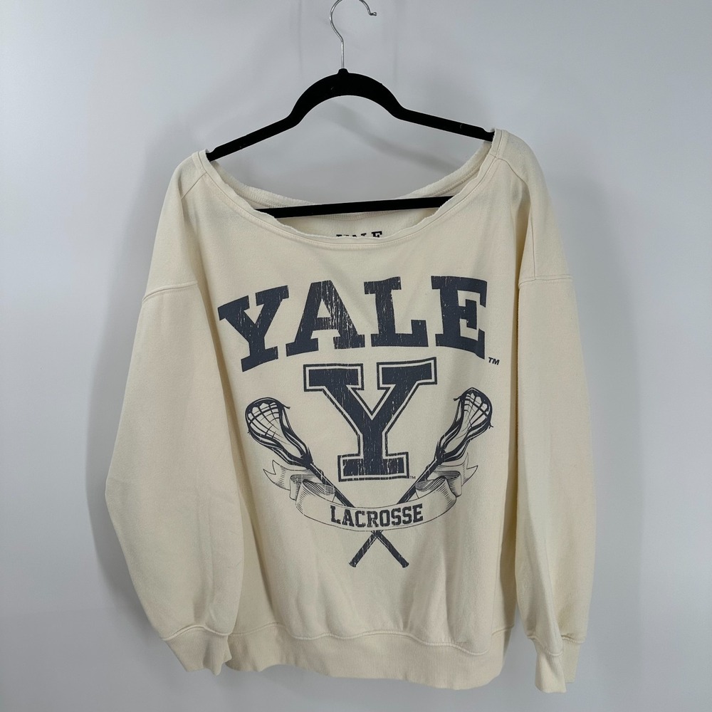 Yale University Athleisure Licensed Lacrosse Boatneck Sweatshirt‎ Cream Size XL